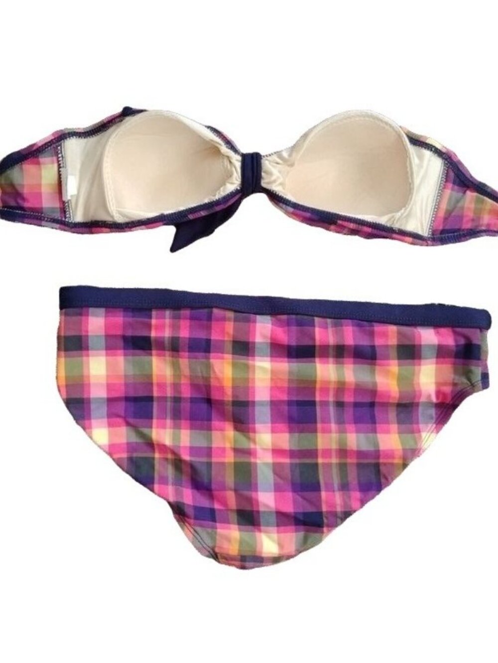 Isaac Mizrahi For Target Women's Small Plaid Bikini Set Bandeau Knot Swim Preppy - Picture 7 of 10